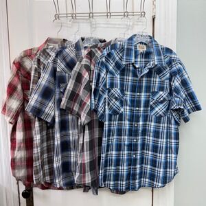 5 Vintage Ely Cattleman Western Pearl Snap Short Sleeve Plaid Shirts Men's XL